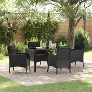 Garden dining set with cushion 5 pcs Black poly rattan