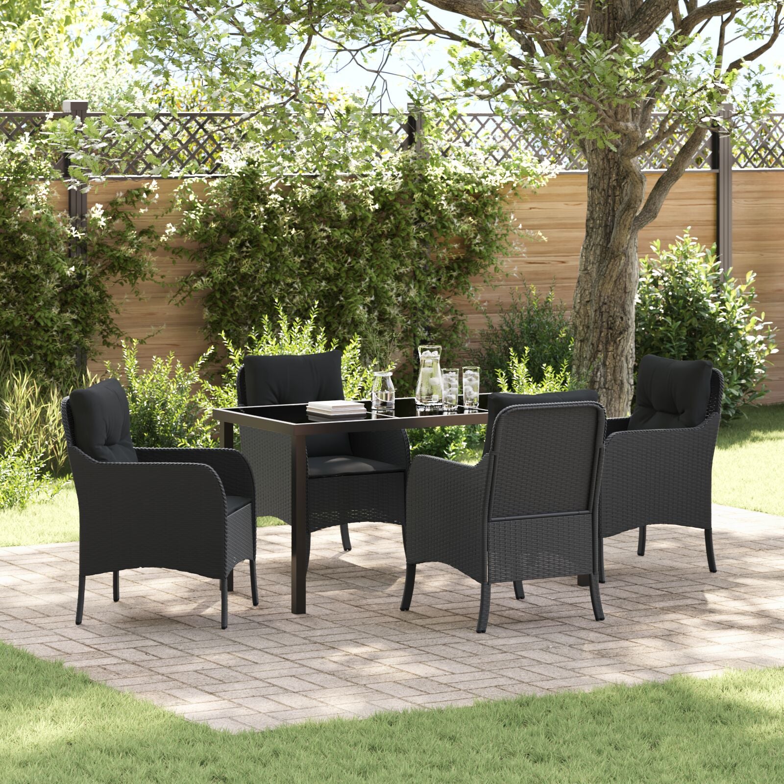5-Delige Tuinset Met Kussens Zwart Poly Rattan