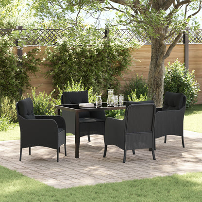 5-Delige Tuinset Met Kussens Zwart Poly Rattan