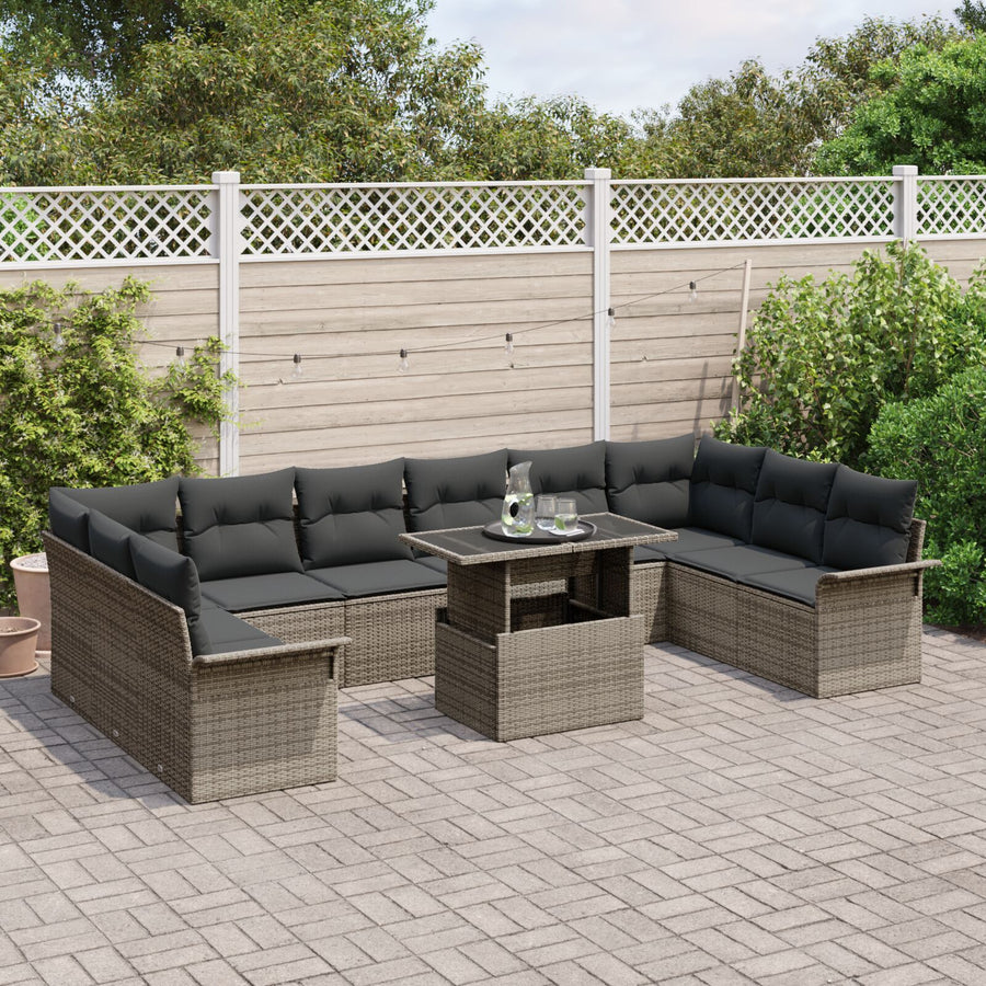 Tuin Sofa Set 11 Stukken Grijs Rattan Tuin Sofa Set Rechthoekig