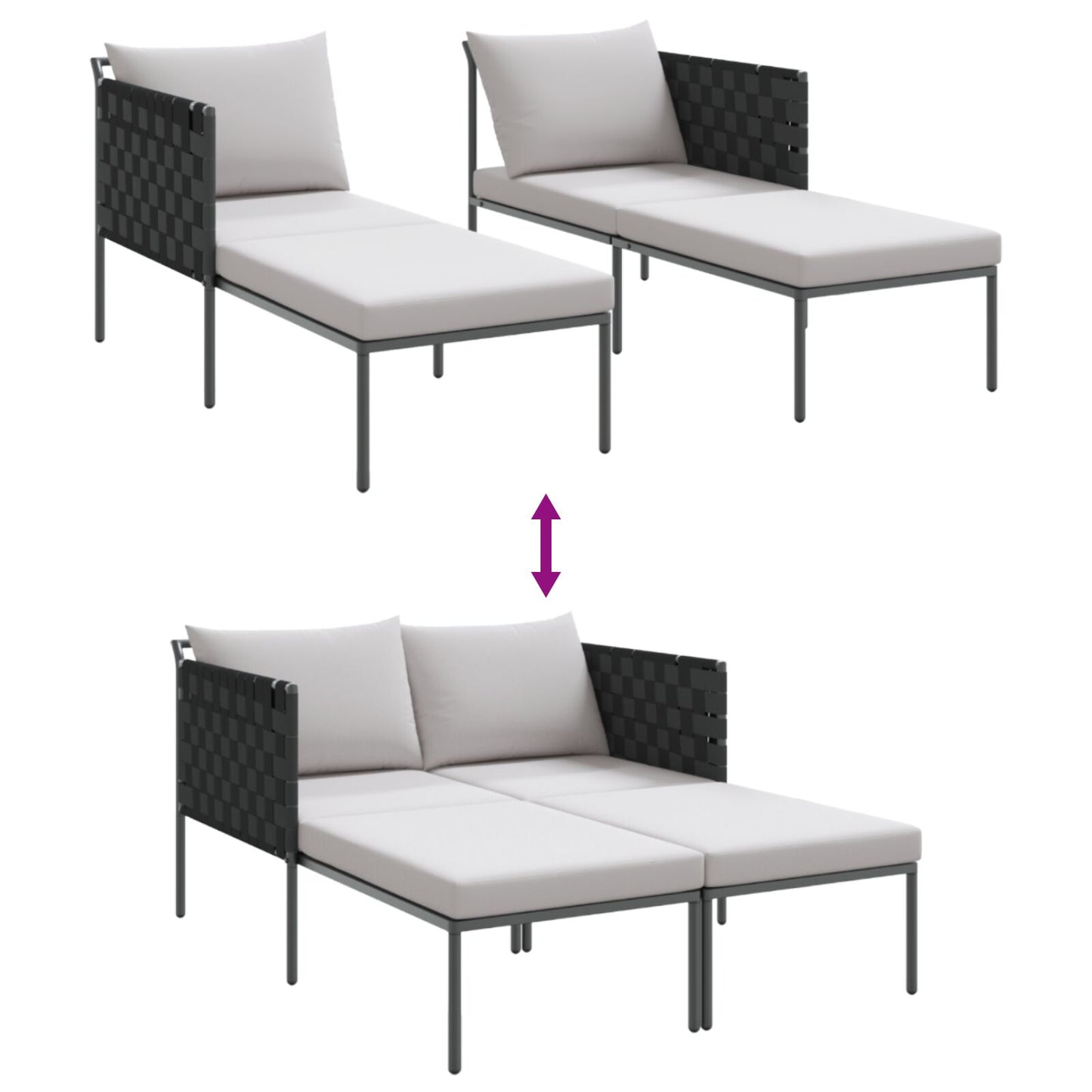 Zonnenbed Met Kussens Voor 2 Personen Antraciet 115X153X69,5 Cm Staal Lichtgrijs