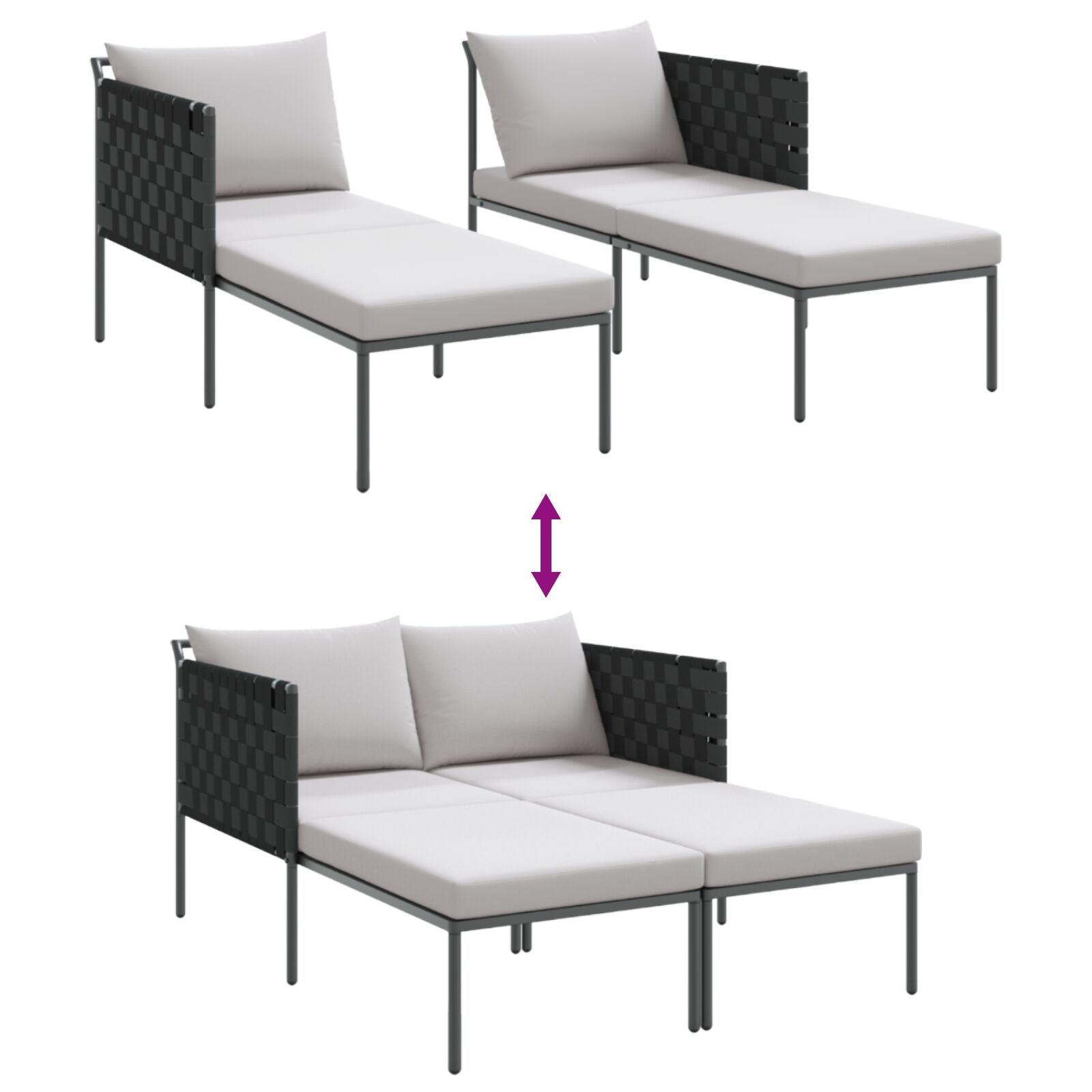 Zonnenbed Met Kussens Voor 2 Personen Antraciet 115X153X69,5 Cm Staal Lichtgrijs