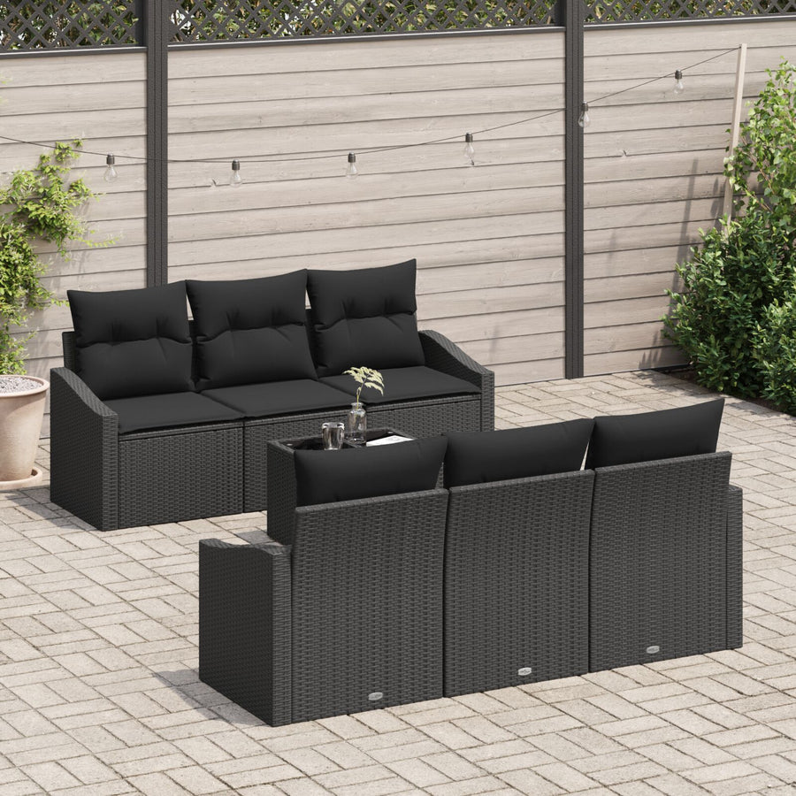 7-Delige Tuin Sofa Set Met Kussens Zwart Rattan Gegalvaniseerd Staal