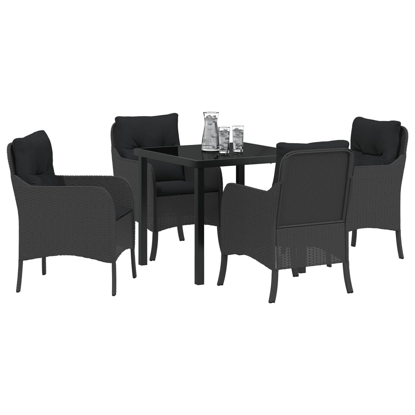 5-Delige Tuindining Set Met Kussens - Zwart Poly Rattan