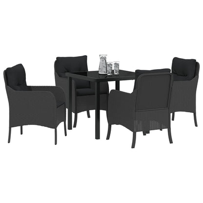 5-Delige Tuindining Set Met Kussens - Zwart Poly Rattan