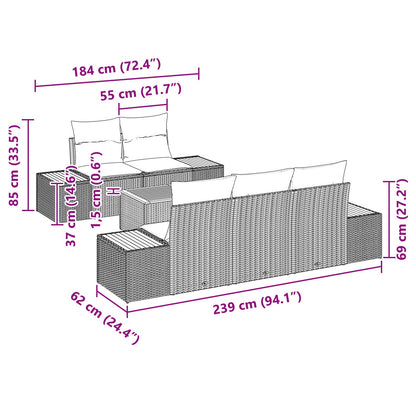 6-Delige Tuin Sofa Set Met Kussens Zwart Poly Rattan Acacia