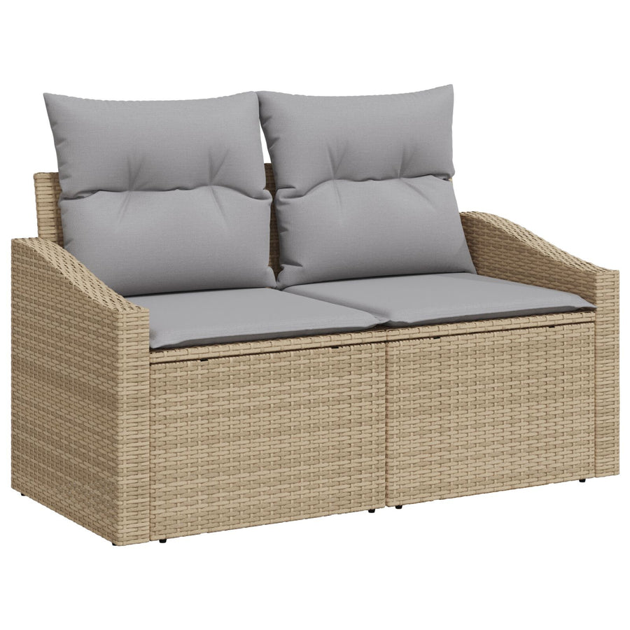 7-Delige Tuinsofa Set Met Kussens Beige Poly Rattan