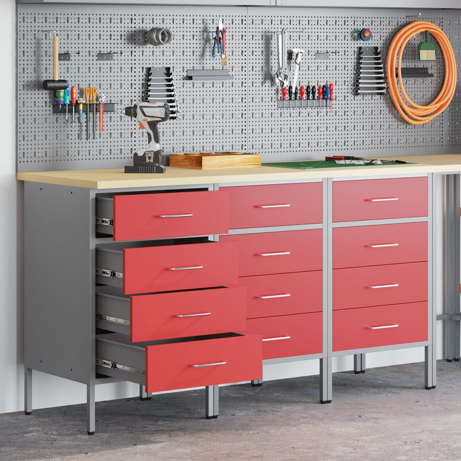Werkcabinet 3-Delig En Grijs Van Geengineerd Hout En Staal 3x (85 cm) Rood 3x cabinet