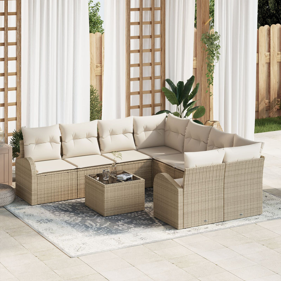 9-Delige Tuin Sofa Set Met Kussens Beige Poly Rattan
