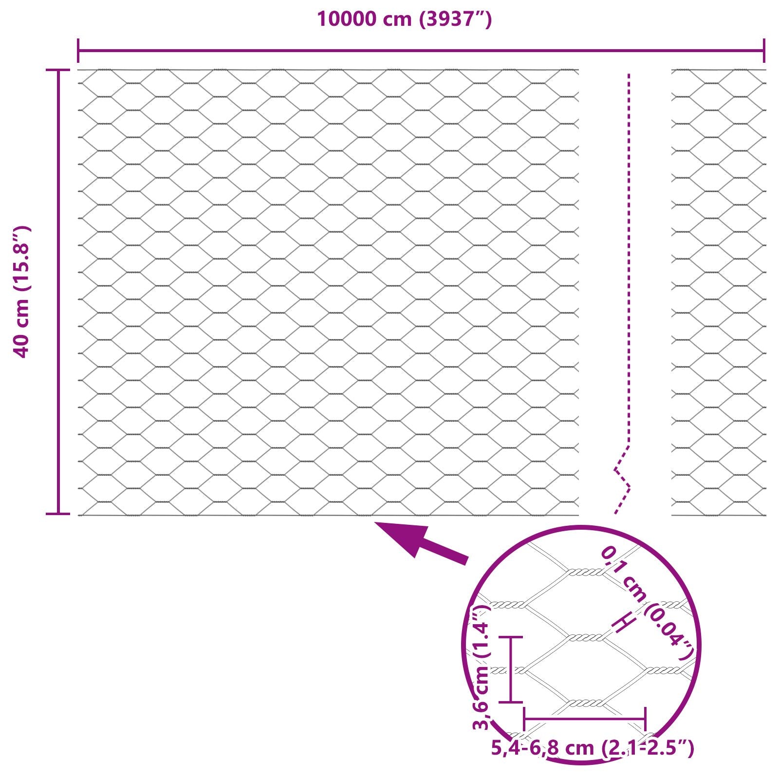 Hexagonaal Hek 0.4X100 M Staal Grijs 100 x 0.4 m 36 mm