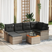 7-Delige Tuin Sofa Set Met Kussens Grijs Poly Rattan Acacia