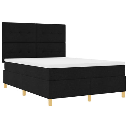 Boxspring Bed Met Matras Zwart 140X200 Cm Stof Blauw