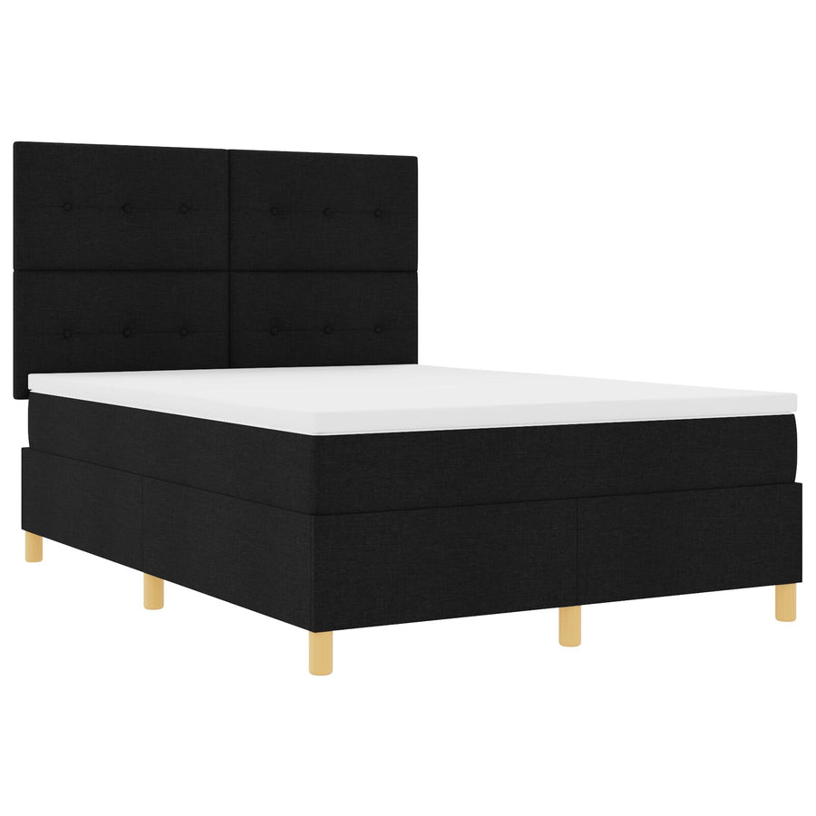 Boxspring Bed Met Matras Zwart 140X200 Cm Stof Blauw