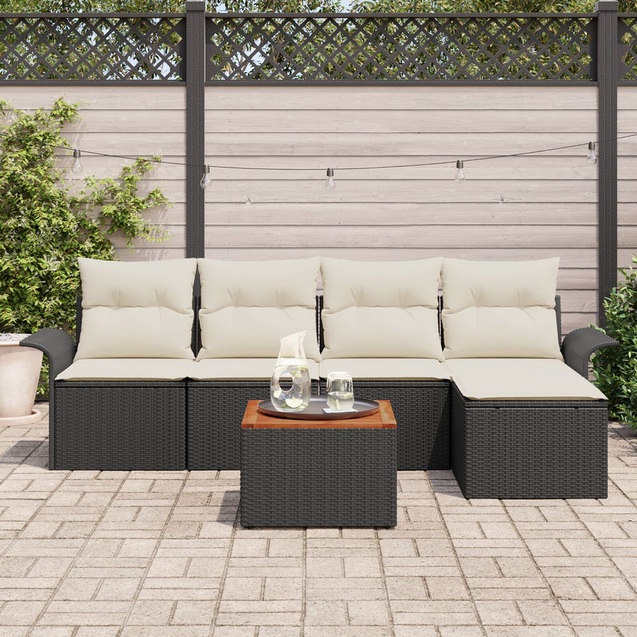 Tuin Sofa Set Set Van 6 Zwart En Crème Poly Rattan Tuinbank