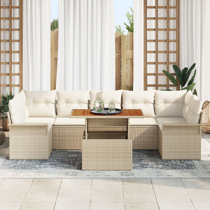 8-Delig Tuinbankstel Met Kussens Beige Poly Rattan Acacia