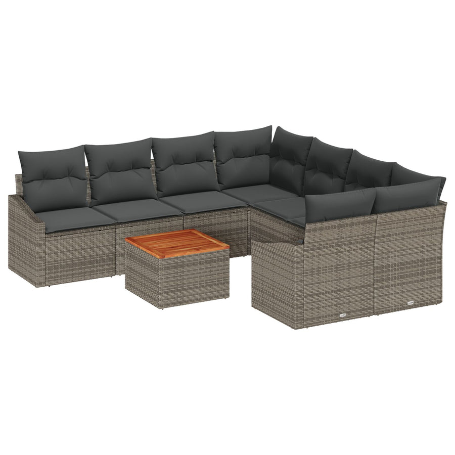 9-Delige Tuin Sofa Set Met Kussens Grijs Poly Rattan Acaciahout