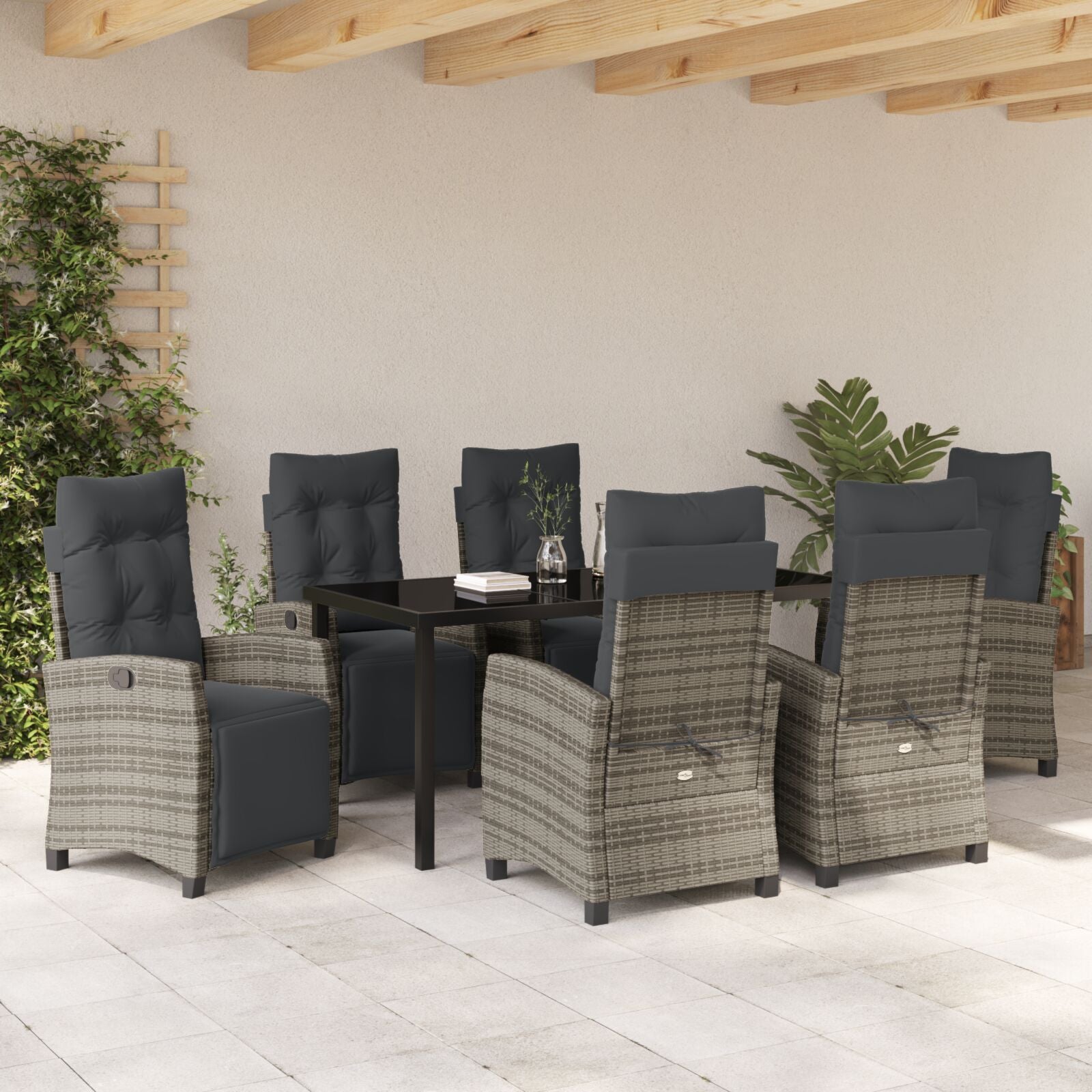 7-Delige Tuin Eetset Grijs Poly Rattan