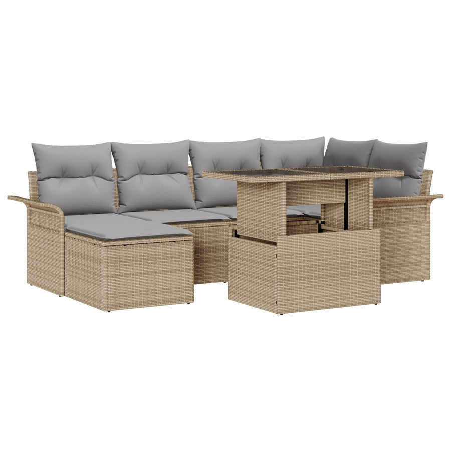 7-Delige Tuinsalonset Met Kussens Beige Poly Rattan