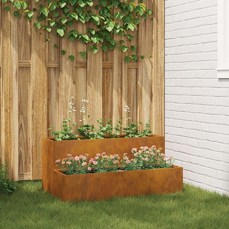 Tuinschaal 2-Tier 100 x 60 x 45 cm Verweerd staal