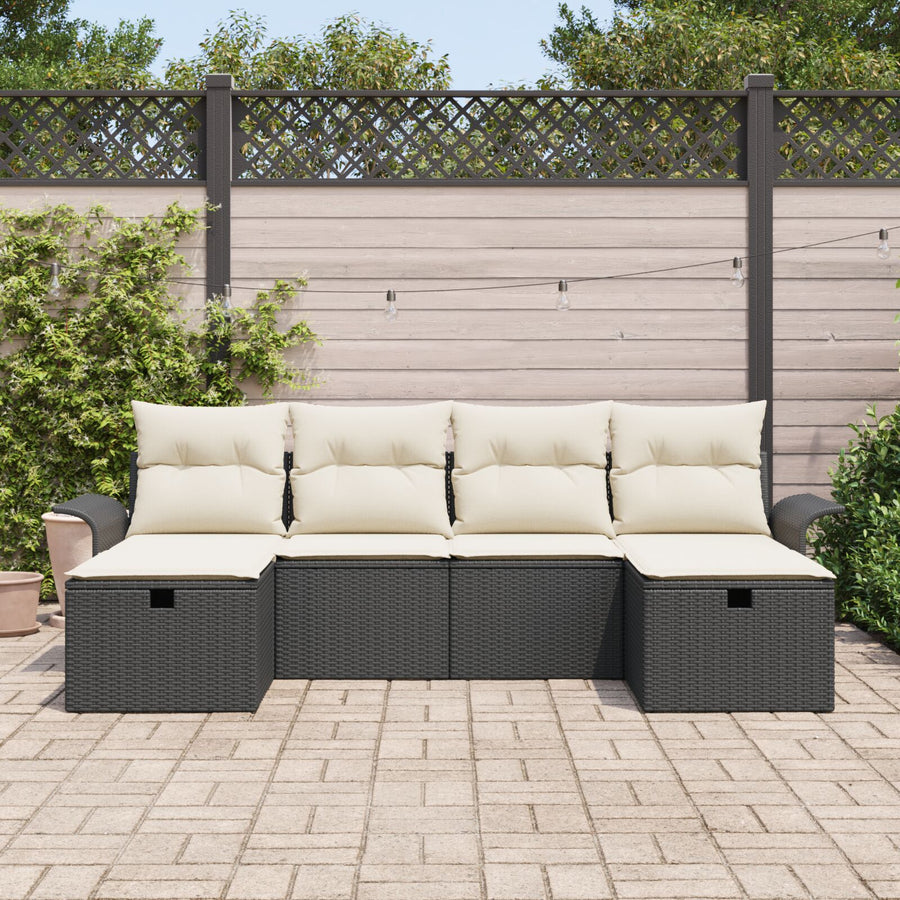 6-Delige Tuinbank Set Met Kussens Zwart Poly Rattan