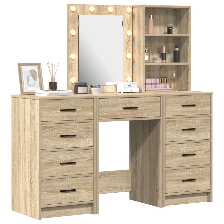 3 Delige Kaptafel Set Met Led Sonoma Eiken Gefabriceerd Hout