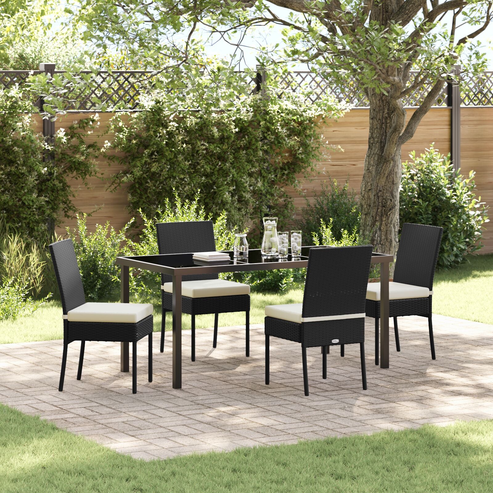 5-Delige Tuin Eetset Zwart Poly Rattan