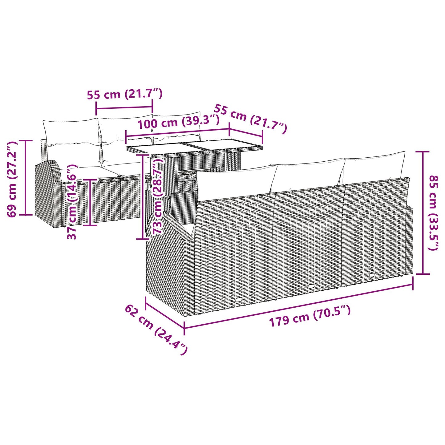7-Delige Tuinbankset Met Kussens Zwart Poly Rattan