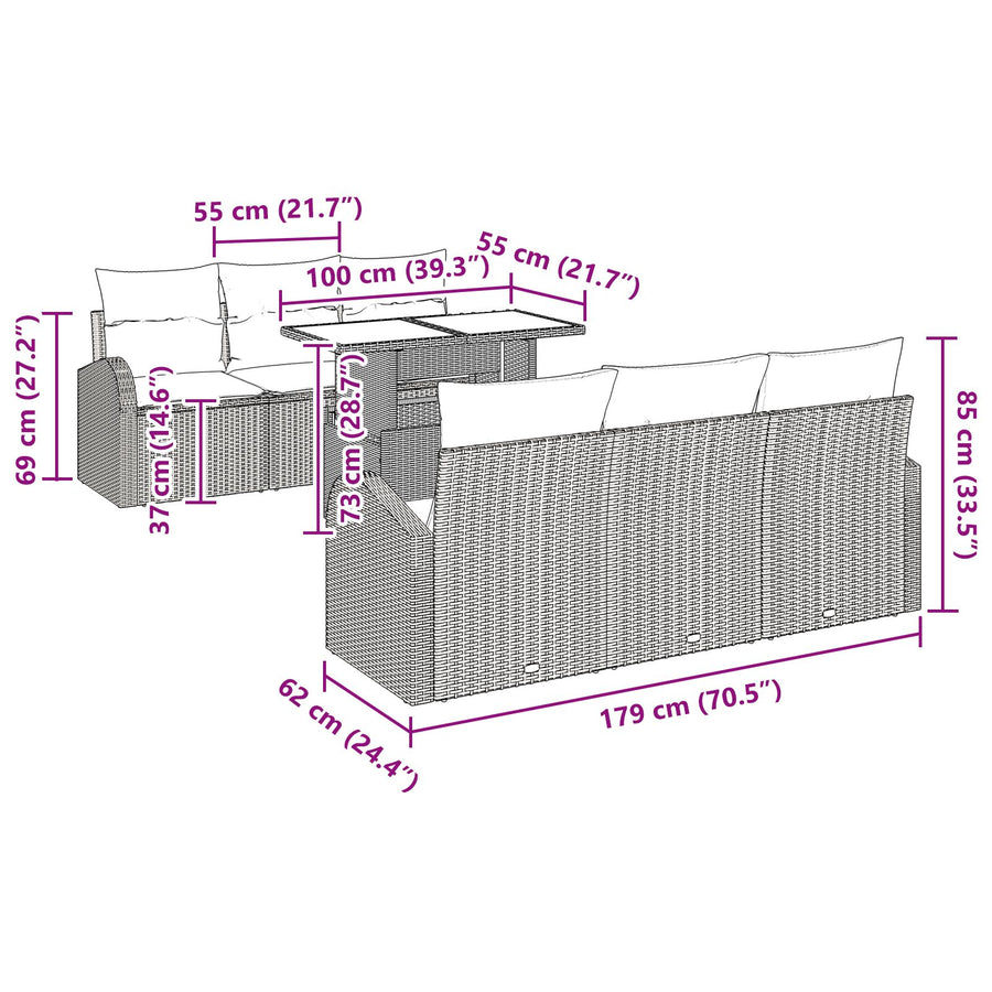 7-Delige Tuinbankset Met Kussens Zwart Poly Rattan