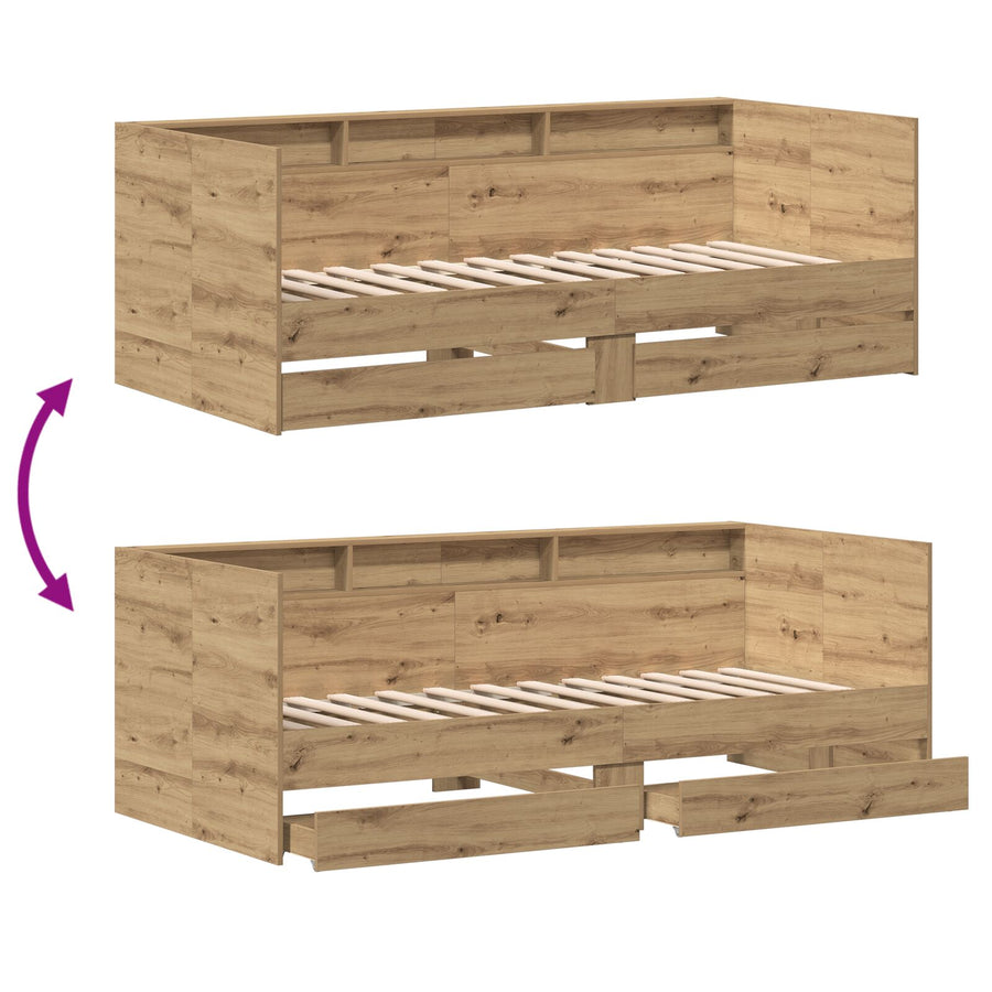Daybed In Artisanale Eik Artisanale Eik Bewerkt Hout 100 X 200 Cm Ambachtelijk Eiken