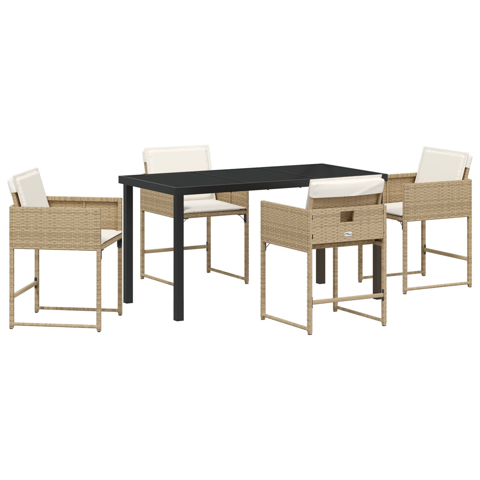 5-Delige Tuin Eetset Met Kussens Beige Poly Rattan
