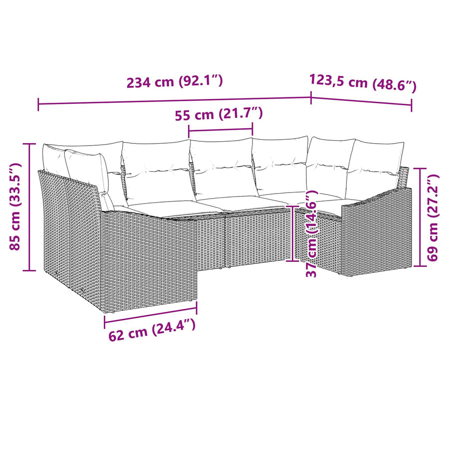 6-Delige Tuin Sofa Set Met Kussens Beige Poly Rattan