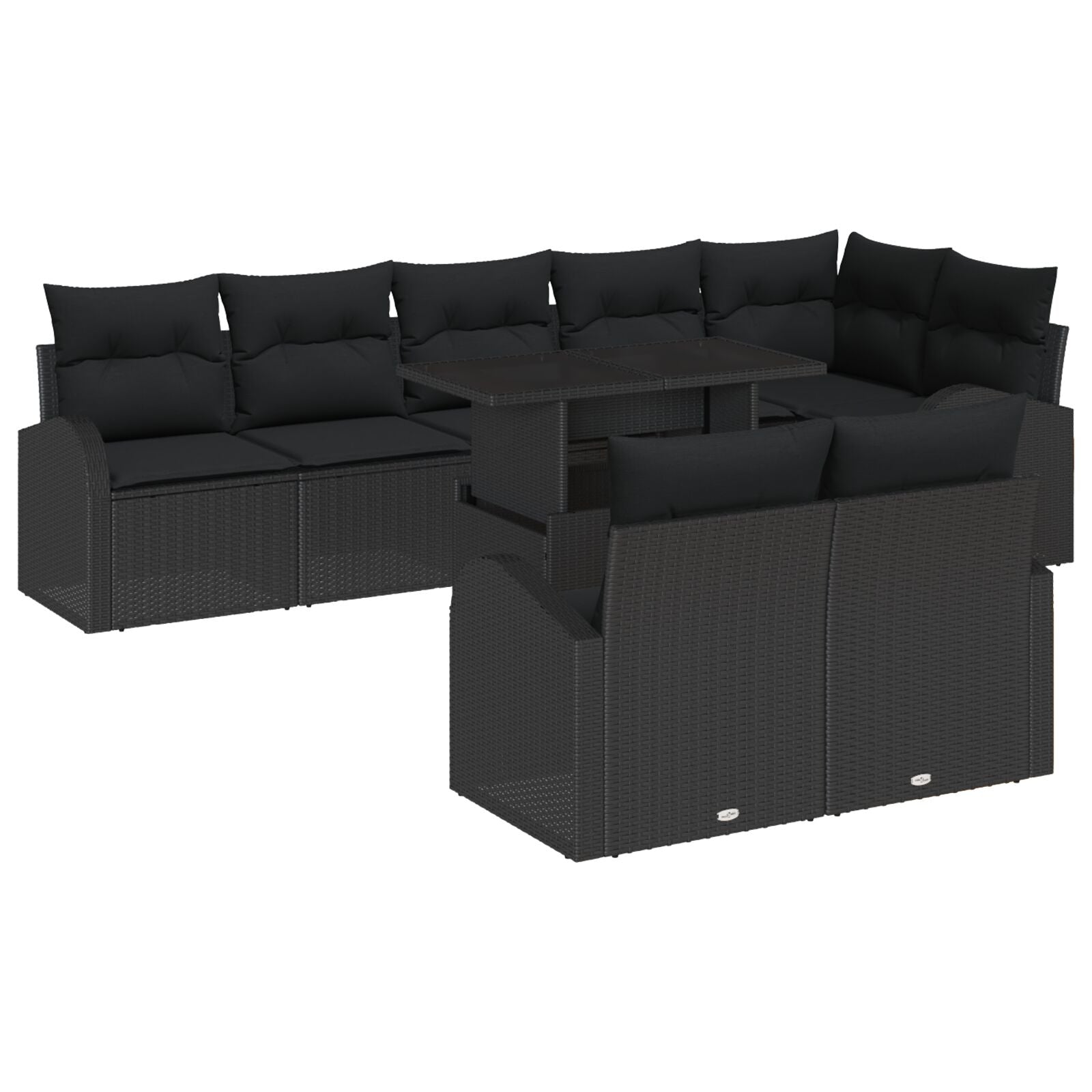 9-Delige Tuinbank Set Met Kussens Zwart Poly Rattan