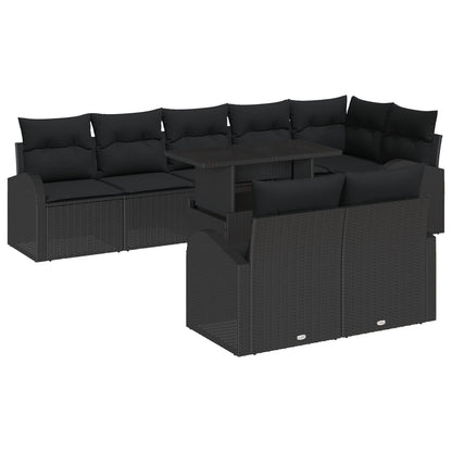 9-Delige Tuinbank Set Met Kussens Zwart Poly Rattan