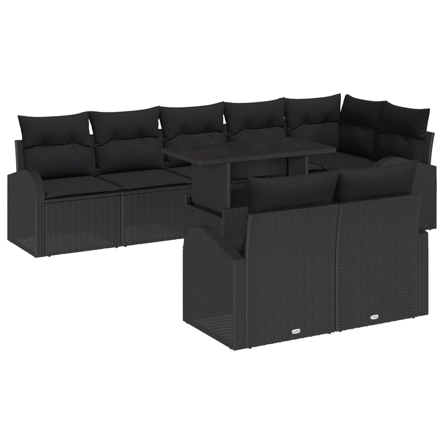 9-Delige Tuinbank Set Met Kussens Zwart Poly Rattan