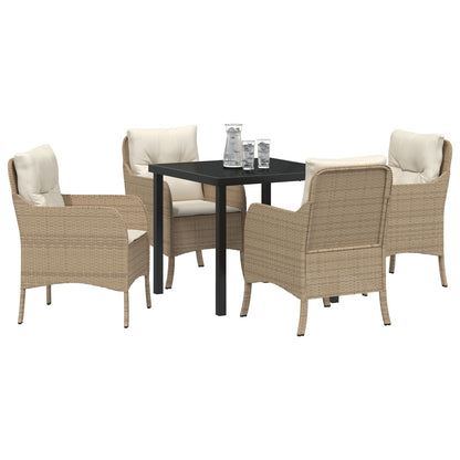 5-Delige Tuin Eetset Met Kussens Beige Poly Rattan