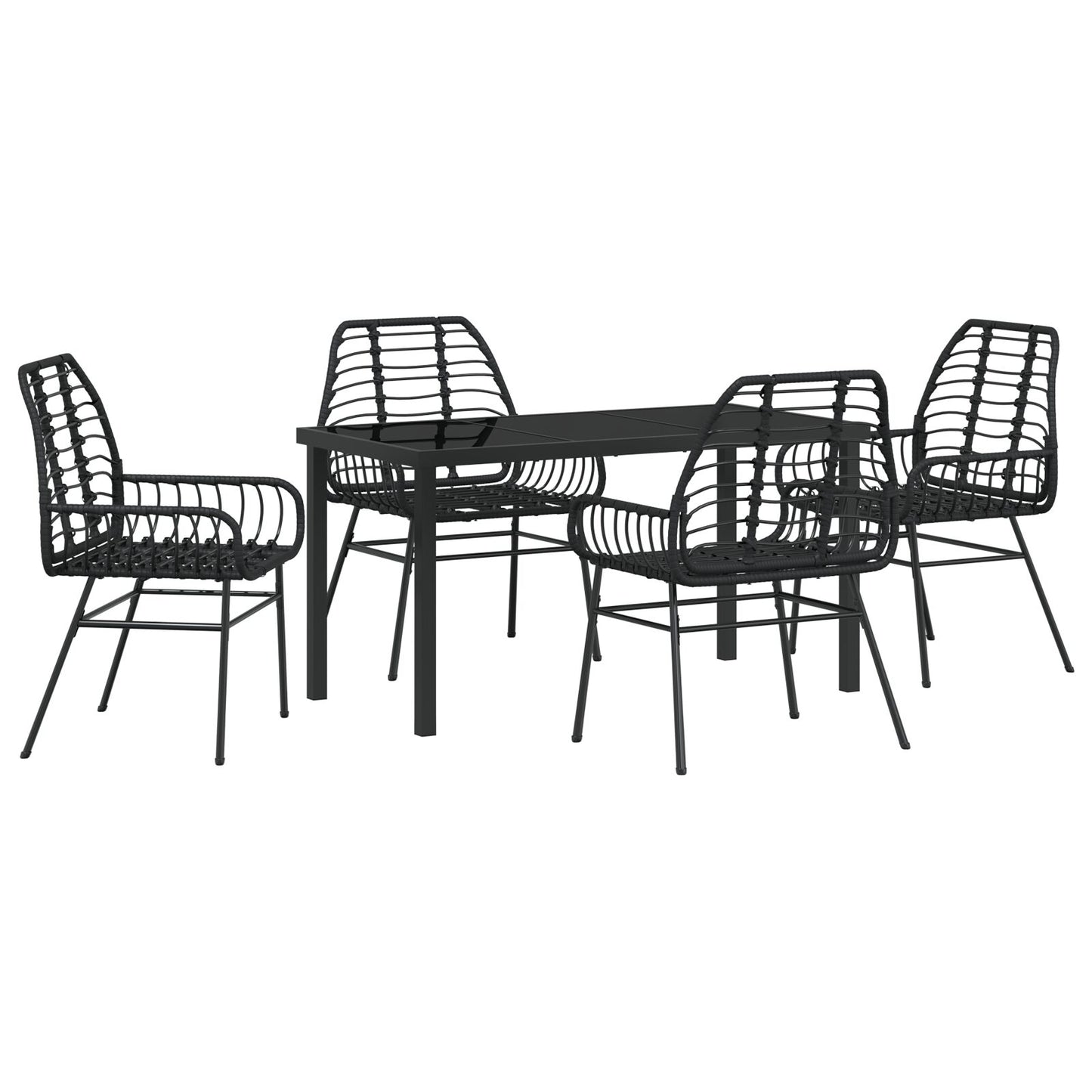 5-Delige Tuin Eetset Zwart Poly Rattan