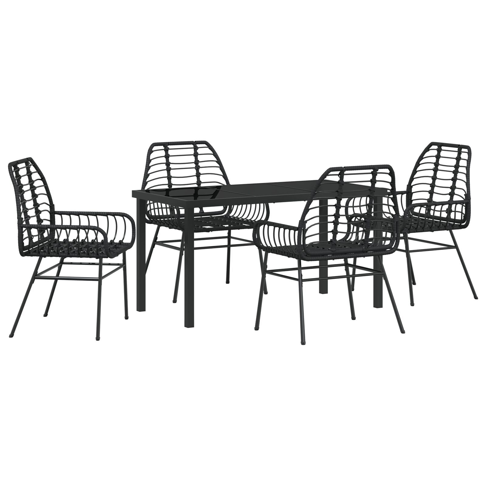 5-Delige Tuin Eetset Zwart Poly Rattan