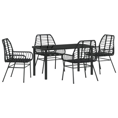 5-Delige Tuin Eetset Zwart Poly Rattan