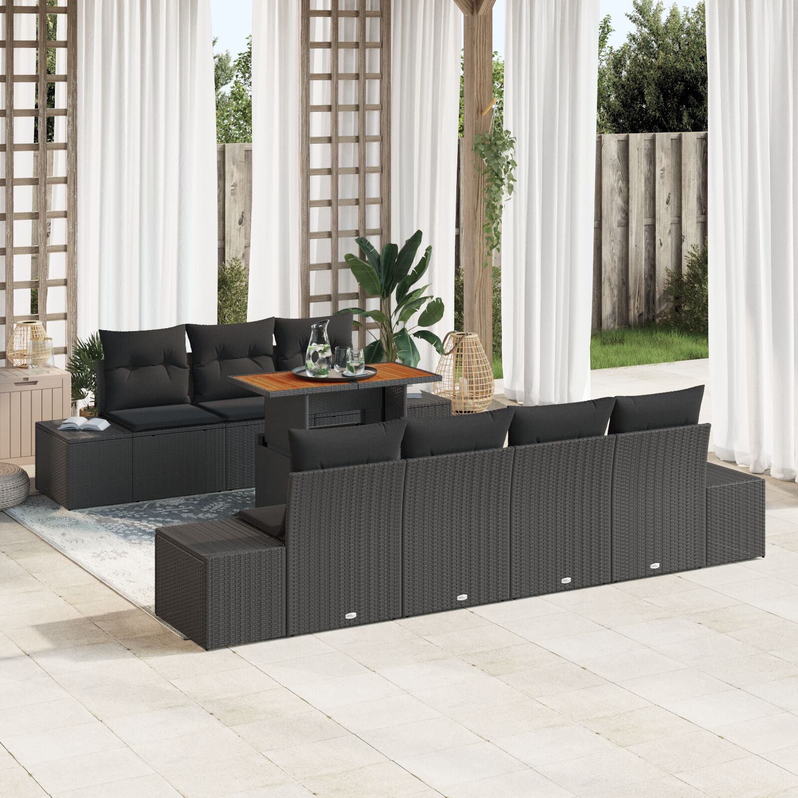 8-Delige Tuin Sofa Set Met Kussens Zwart Poly Rattan