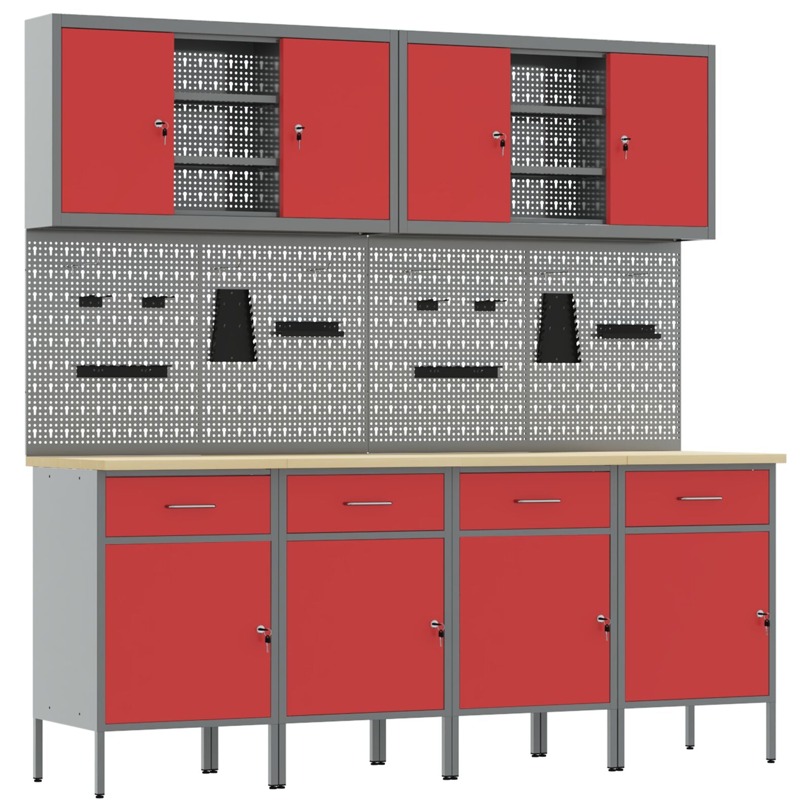 10-Delige Werkcabinet En Pegboard Set In Het Van Mdf En Metaal 4x (84 cm) Rood 6x cabinet + 6x pegboard