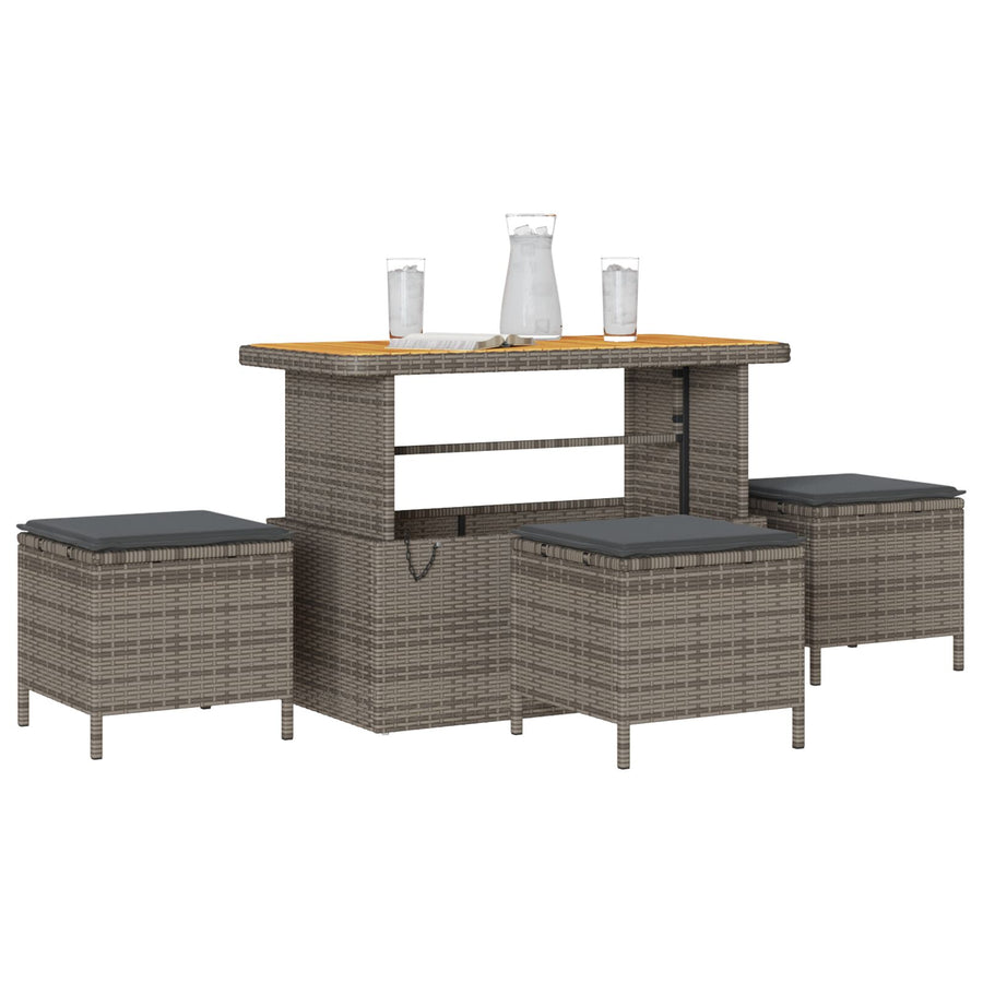 4-Delige Tuin Eetset Met Kussens Poly Rattan Acacia 110 cm Grijs 3 krukken
