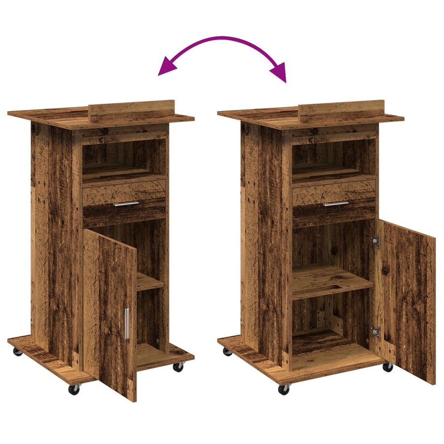 Leskantoor Podium Met Wielen Oud Hout Bewerkt Hout