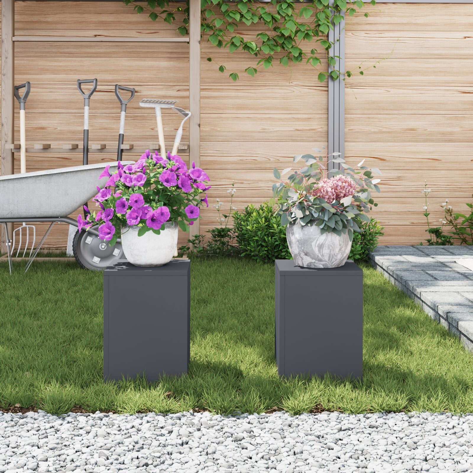 Buiten Plantenstandaards Pilar 2 Stuks 24X24X35 Cm Staal Anthraciet 2x (35 cm)