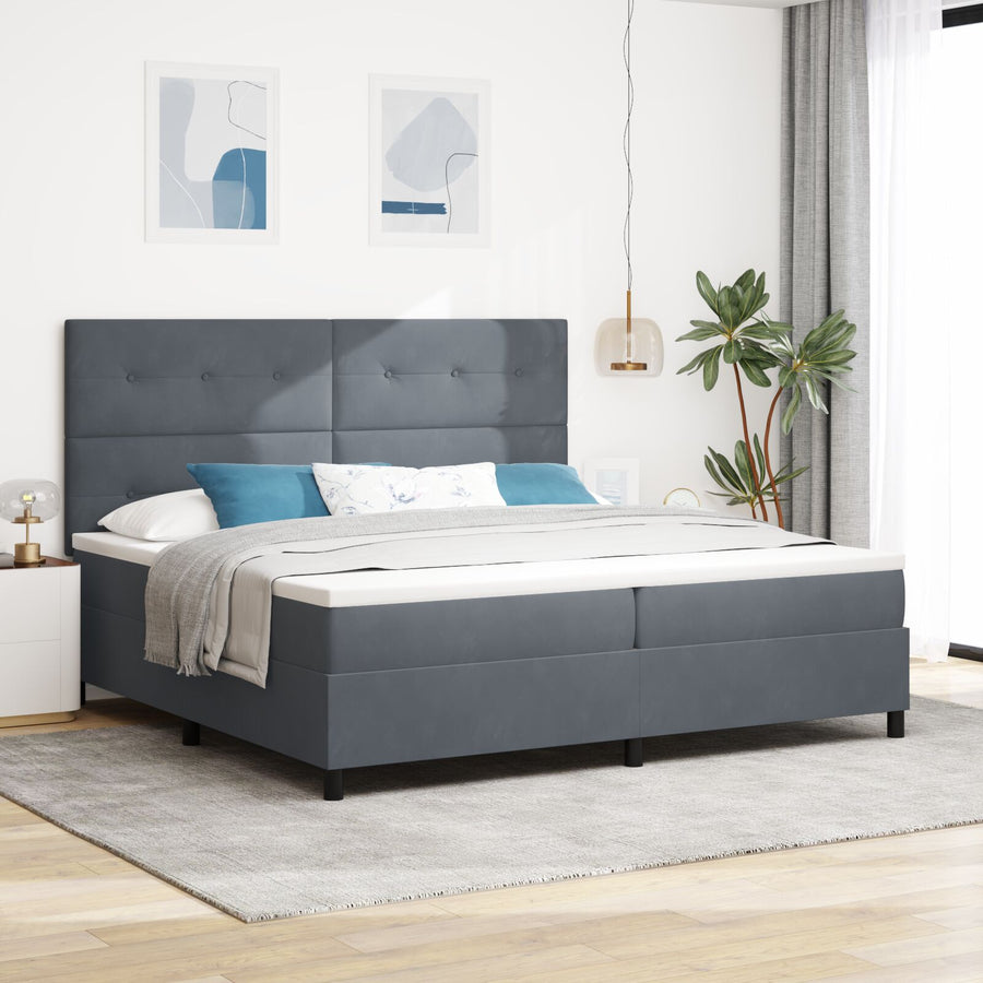 Boxspringbed Met Matras Donkergrijs 200X200 Cm Fluweel Blauw