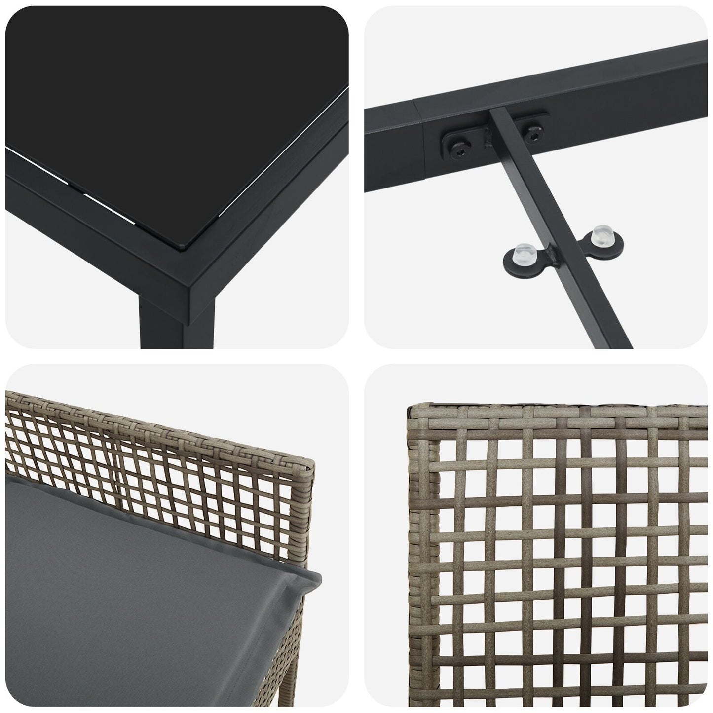 3-Delige Tuin Eettafel Set Met Kussens Grijs Poly Rattan