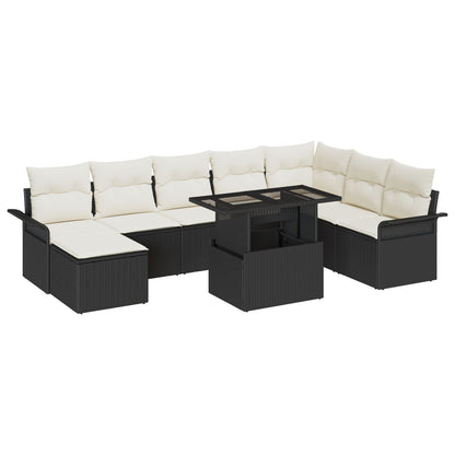 9-Delige Tuinsalonset Met Kussens Zwart Poly Rattan