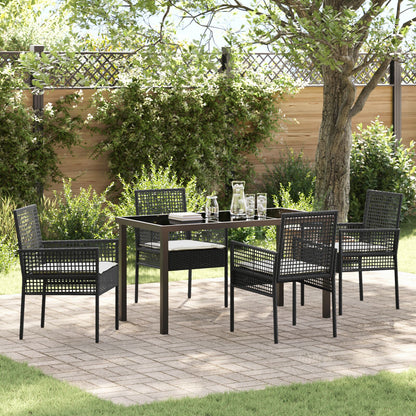 5 Delige Tuin Eetset Met Kussens Zwart Poly Rattan
