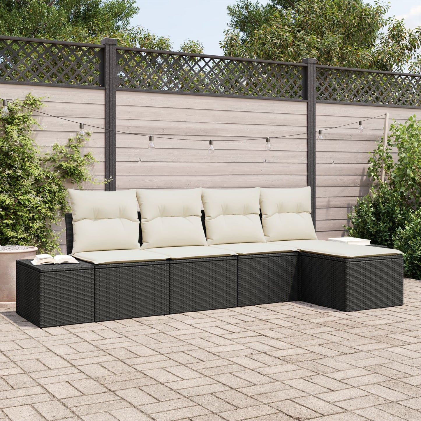 5-Delige Tuinset Met Kussens Poly Rattan Zwart en wit zonder tafel