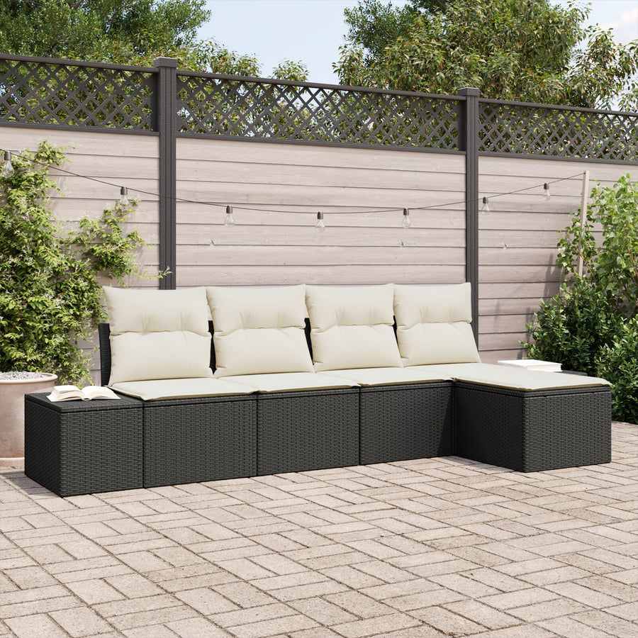 5-Delige Tuinset Met Kussens Poly Rattan Zwart en wit zonder tafel