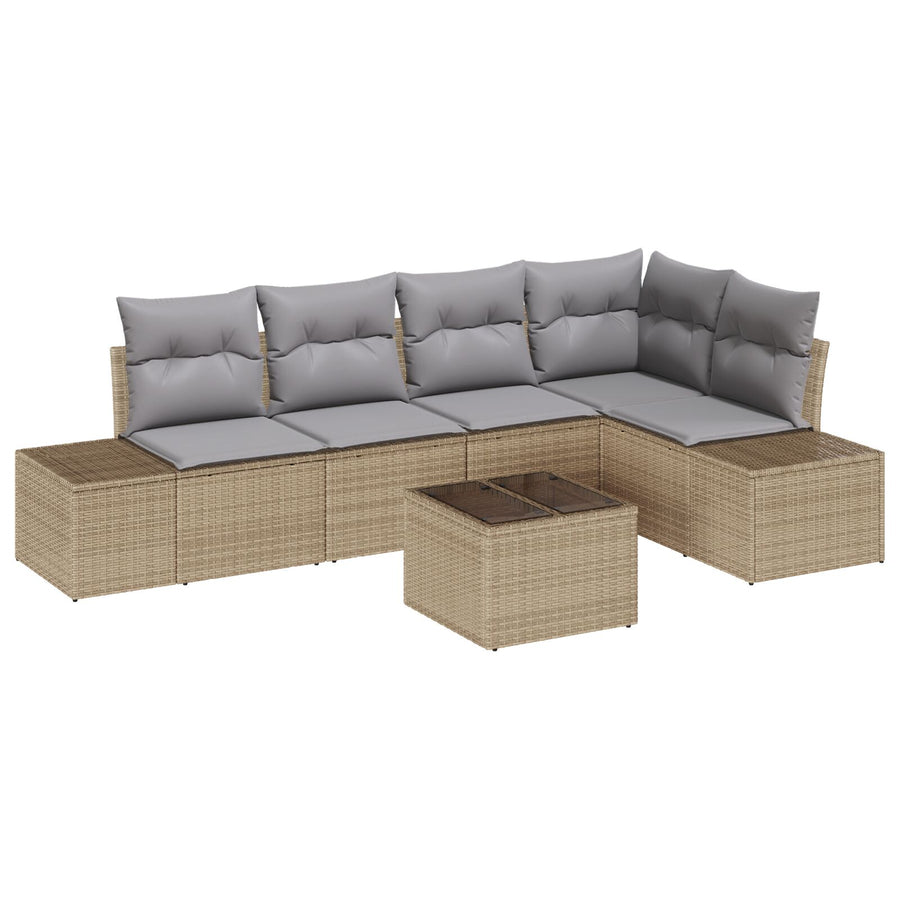 6-Delige Tuin Sofa Set Met Kussens Zwart Poly Rattan Beige en lichtgrijs met tafel